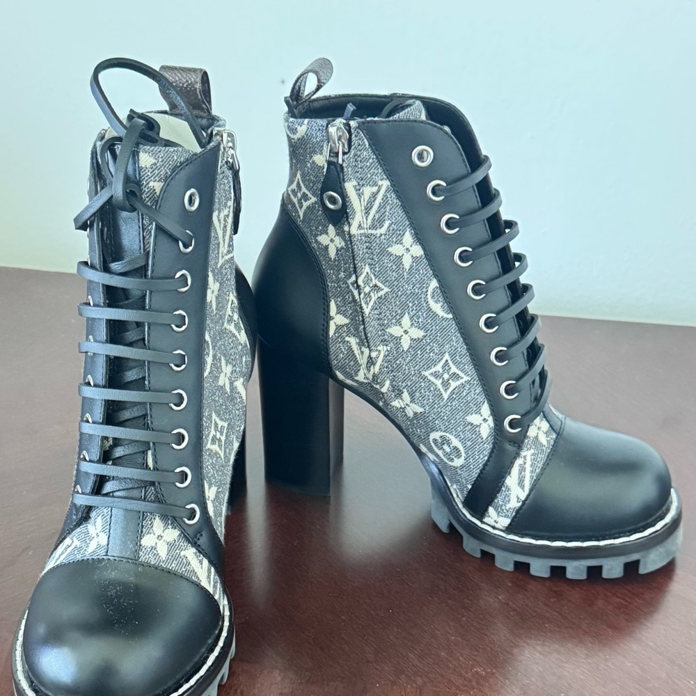 Louis Vuitton Black and Gray Heeled Boots - Picture 6 of 7